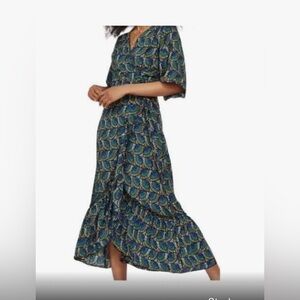 Silk and Salt peacock print wrap dress